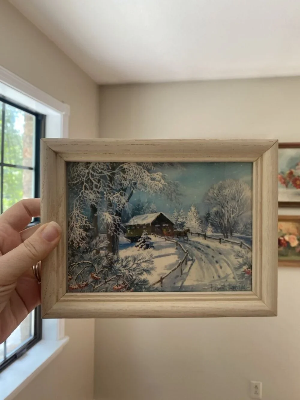 Vintage Robert Lasus Framed Winter Barn Scene Print